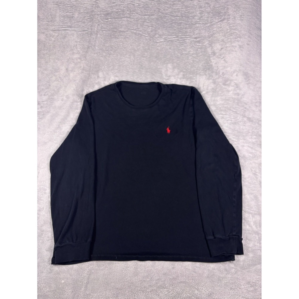 Polo Ralph Lauren T-Shirt Mens L Black Crew Neck Long Sleeve Embroidered